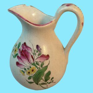 Antique Luneville Pitcher Vase France VTG  Shabby Distressed Cottage Farmhouse